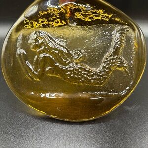 Vintage Blenko Handmade Amber Glass Framed Mermaid Suncatcher Ornament
